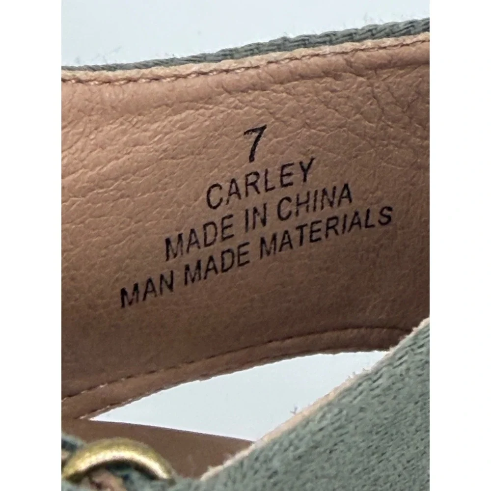 Corkys Carley Olive Green Canvas Cork Wedge Studded Slingback Sandals Womens 7